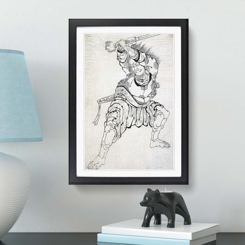 Sketch of a Warrior by Katsushika Hokusai - Picture Frame Drawing Print, 65cm H x 48cm W x 2cm D, Black Framed