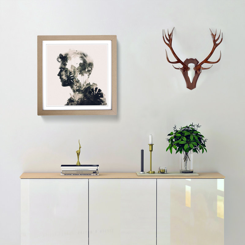 Jungle Double Exposure No.1 1 Piece Single Picture Frame Wall Art, Oak