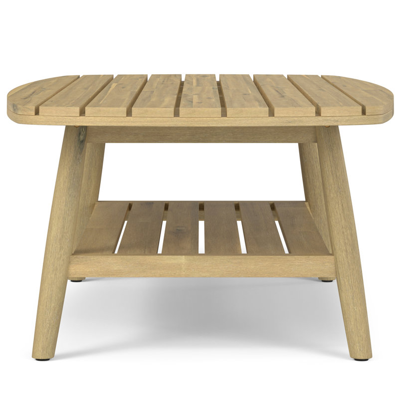 Light Teak Acacia Wood Outdoor Coffee Table with Shelf
