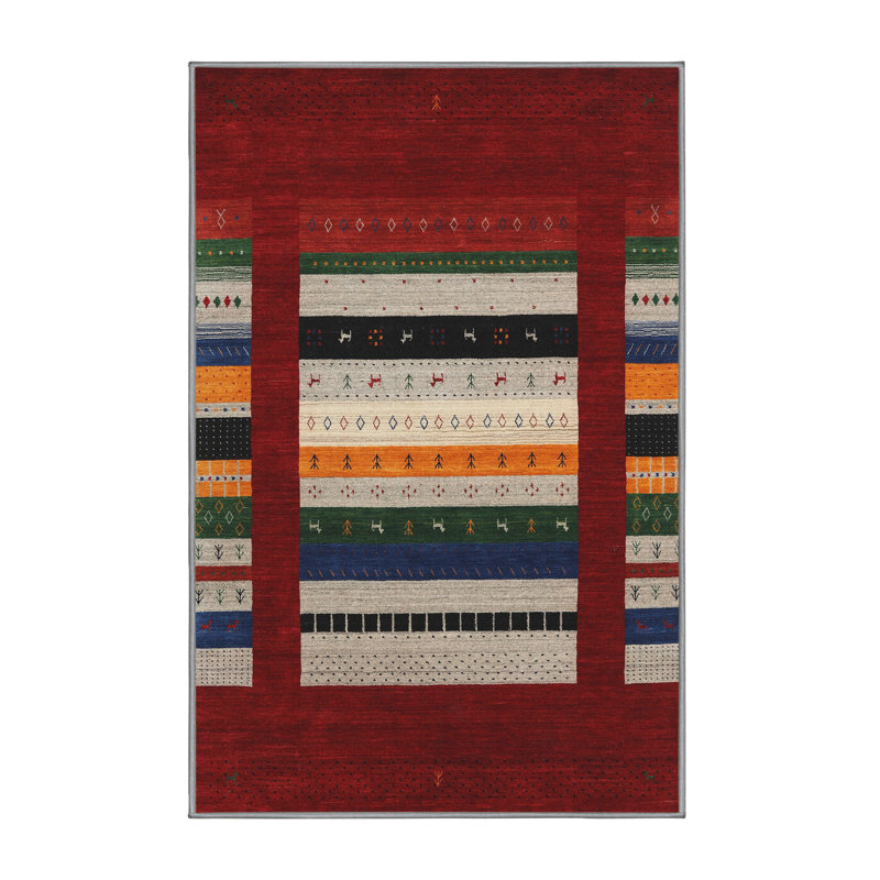 Tapis contemporain rouge / beige Kleon, Rectangle 5 pi x 7 pi