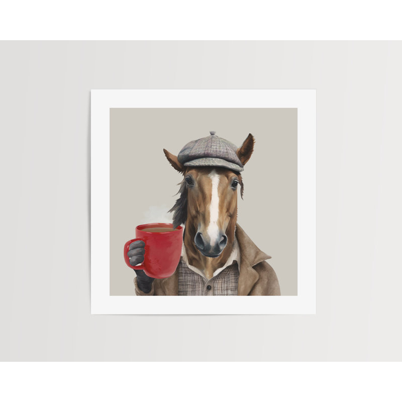 Watercolour Tea Horse Country Wall Art Print Unframed 12x12" - No Frame Print