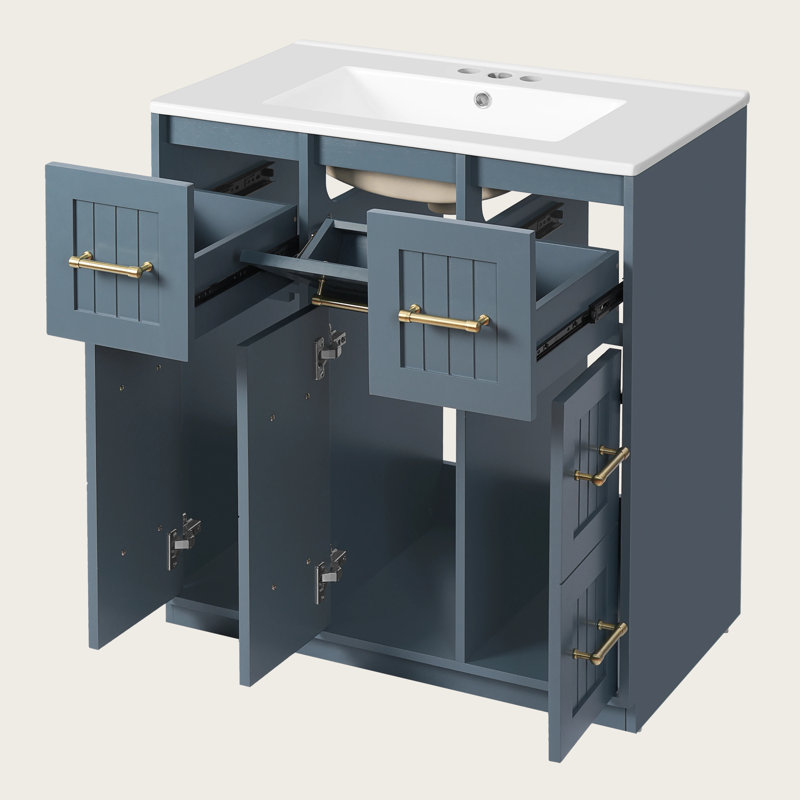30" Bathroom Vanity with Undermount Sink, Solid Wood Frame, Soft-Close Drawers & Doors, Painted Surface, Modern Bathroom Cabinet with Tip-Out Drawer and Ample Storage