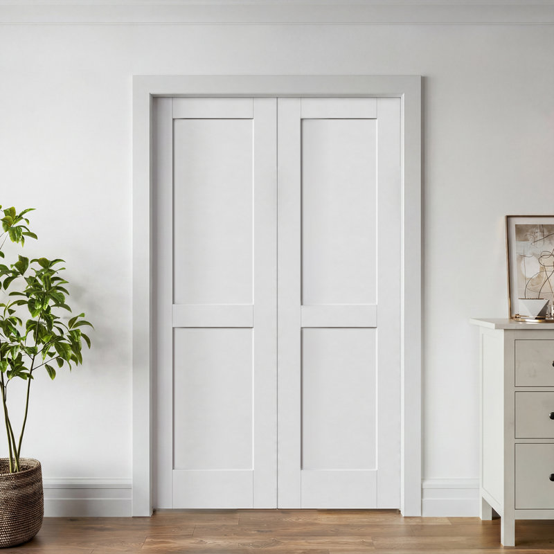 Primed 2-Paneled Sliding Pocket Double Doors White Standard Door with Hardware Kit Set, 48" x 80"