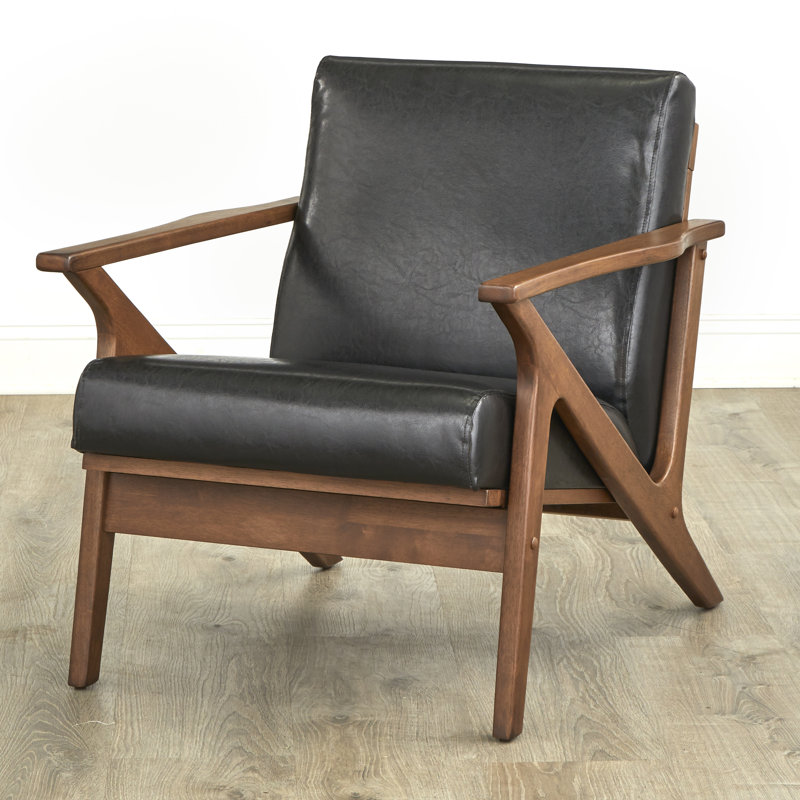 Fauteuil de 28 po de large Choudhury, Similicuir noir, Brown