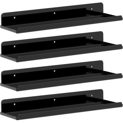 Floating Shelves For Wall, 4 Pack Acrylic Shelves For Storage And Display, Sturdy Wall Mounted Shelves For Books, Vinyl Records, Photos, And Decor In Living Room, Bedroom, Bathroom, Kitchen