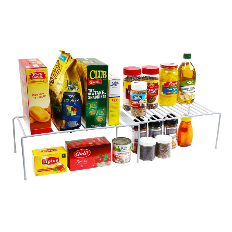 White Steel Expandable Kitchen Counter and Cabinet Shelf Organizer