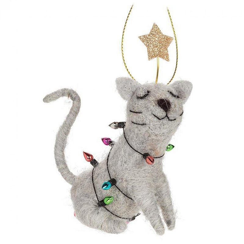Sitting Kitty With A Star And Lights Ornament