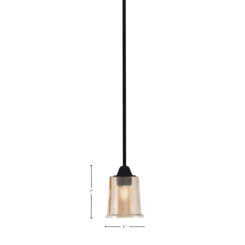 Ahern Mini Pendant, Matte Black Finish, 5.25" Amber Bubble Glass, Amber/Matte Black