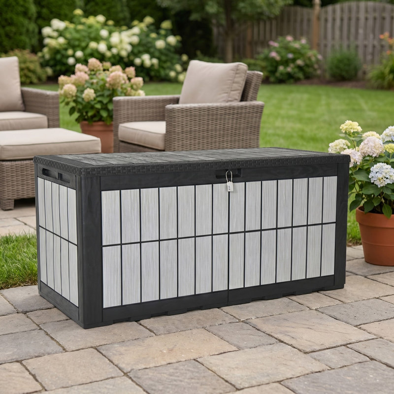 Boîte de rangement verrouillable en résine résistante à l'eau 130 gallons avec serrure Edrosie Inc - gris + noir, Gray