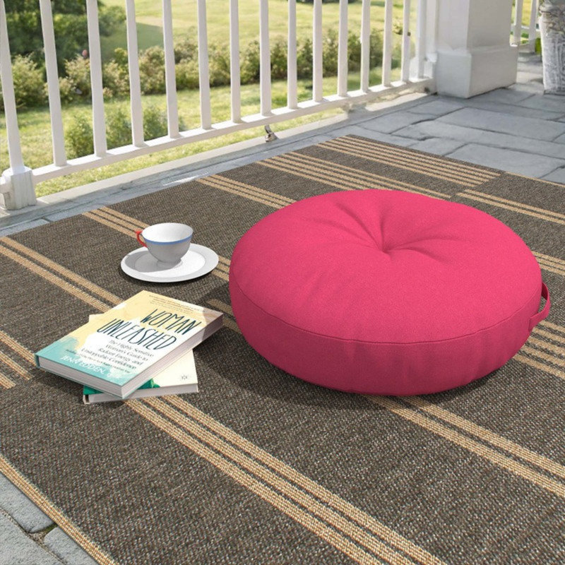 Sunbrella Indoor/Outdoor Floor Pillow, 24 Inch Circular Cushion Cover with Insert, Canvas Hot Pink, Circular 24"