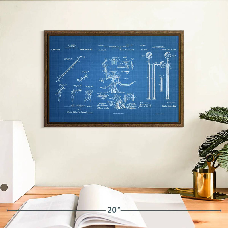 Plan des outils dentaires, 13 po x 9 po, Cadre flottant noyer
