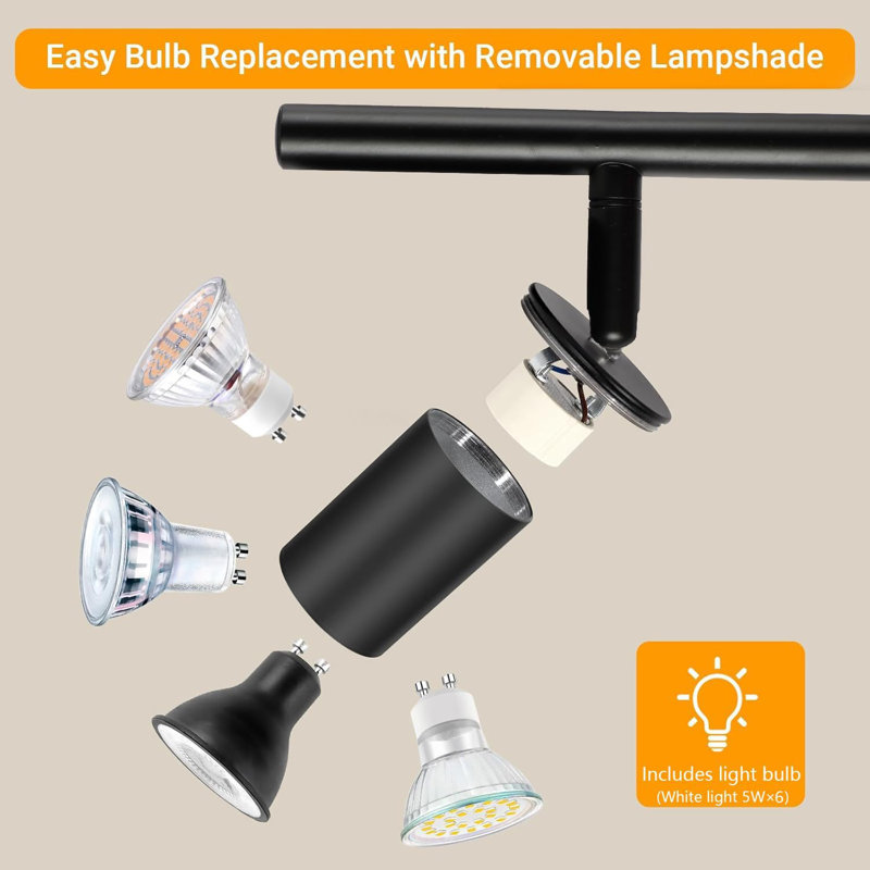 Ensemble d'éclairage sur rail 6 lumières, cordon 16,4 pi, ampoules GU10, noir