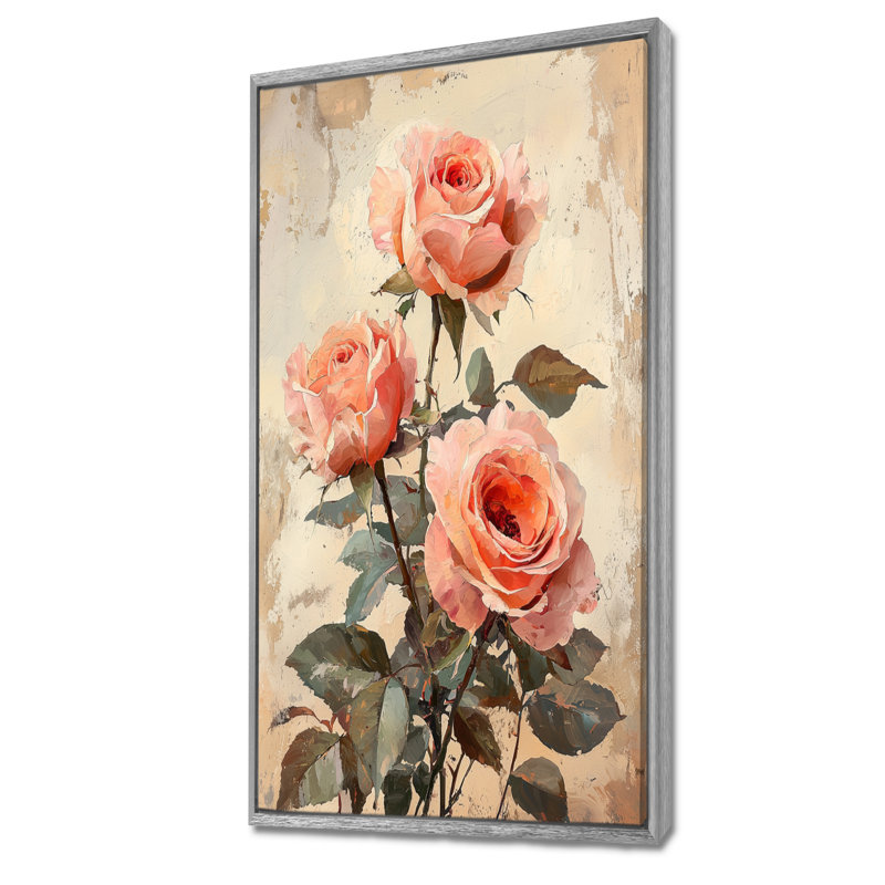 Morales «Dream of Vintage Petals Of Roses» - art mural Roses, H 60 po x l 28 po, Argent argent
