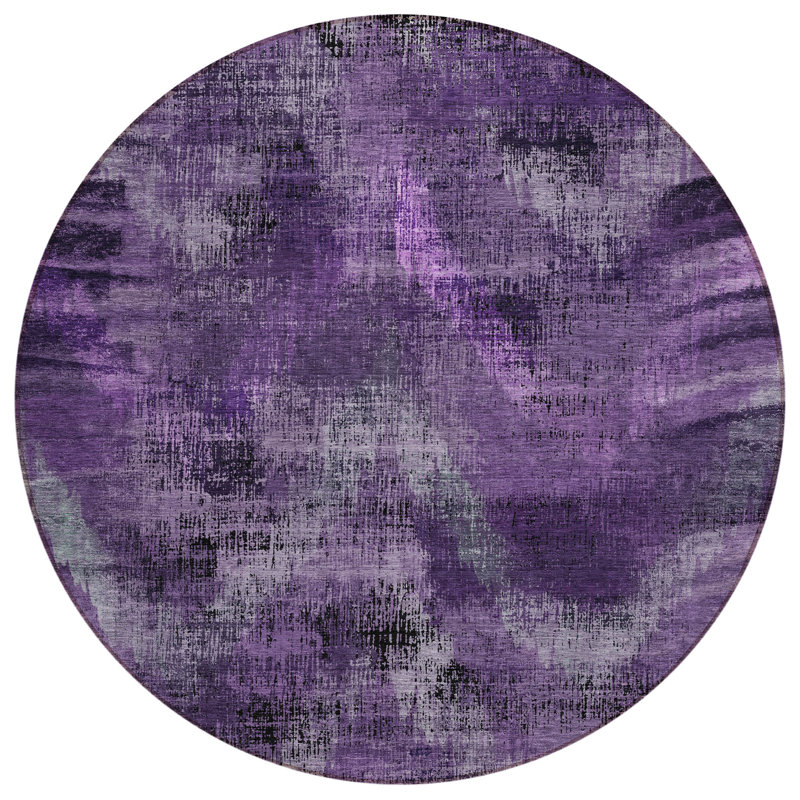 Tapis lavable rond 8 po mauve lavande et gris
