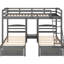Lit double au-dessus de simple et superposé avec tiroirs en gris - pin massif et construction, conception triple espace, assemblage requis en bois artisanal
