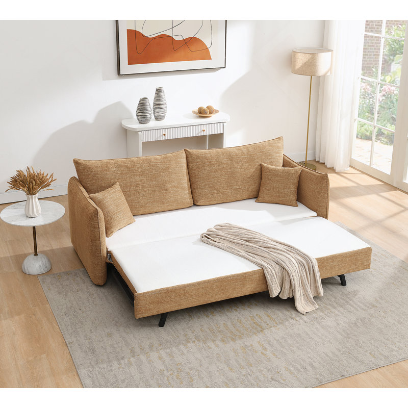 Canapé en chenille avec 2 coussins Cadie Mocha - convertible en canapé-lit