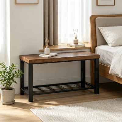 Banc à chaussures avec rangement, banc d'entrée industriel en bois et métal pour couloir, salon, vestibule, design rustique, 47 po
