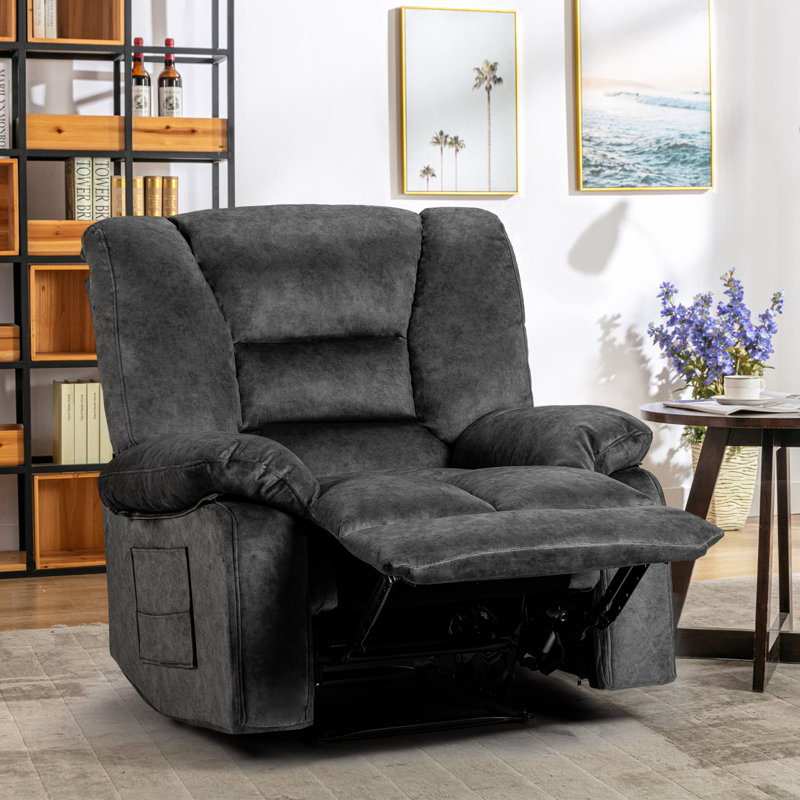 36.2'' Wide Velvet Upholstered Manual Standard Recliner, Gray