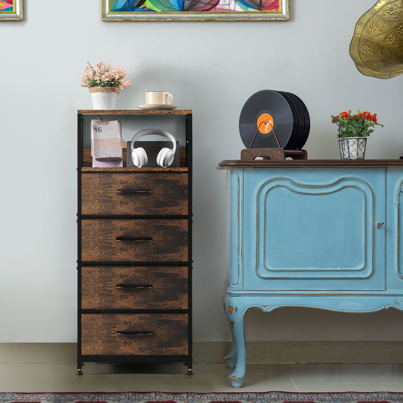 Commode 4 tiroirs avec tablette ouverte, 4, Brun