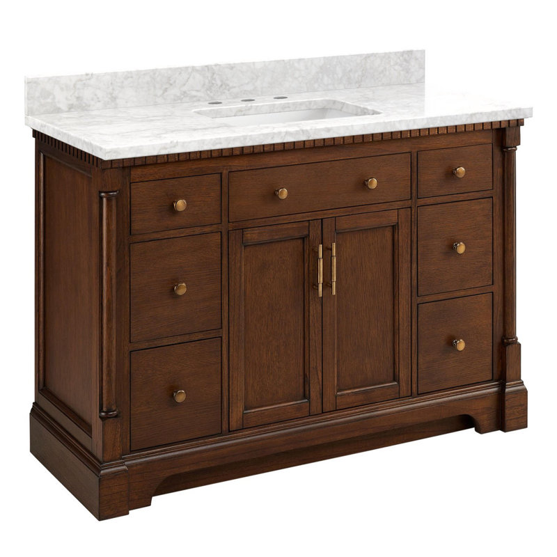 Claudia 48" Mahogany Single Basin Vanity Set with Cabinet, Vanity Top, Carrara Marble, Antique Coffee, 8" Widespread