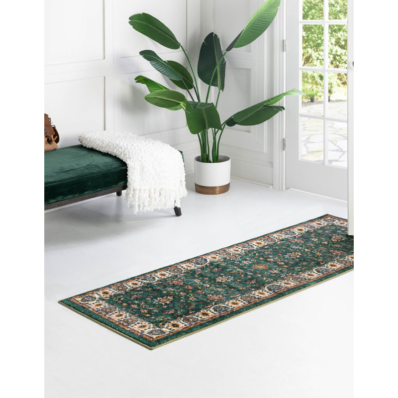 Tapis oriental Ville / Vert / Brun, Tapis de couloir 2 pi 7 po x 13 pi
