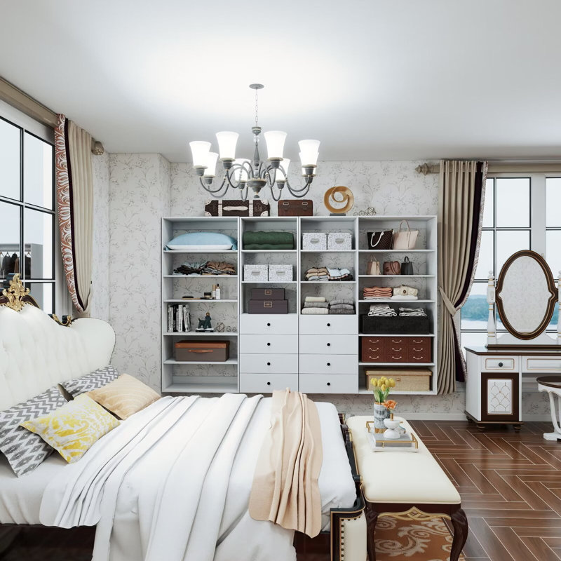 White Modular Closet Organizer System 8 drawers and 18 shelves