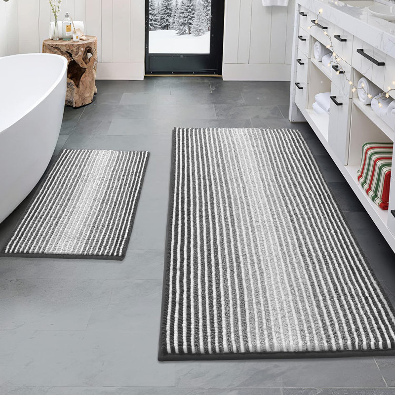 Ensembles de tapis et de tapis de salle de bain, tapis antidérapant 2 pièces en chenille épaisse et antidérapante, lavables à la machine (20 po x 47 po plus 16 po x 24 po, gris)