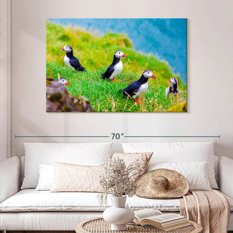Puffins On Grass, 32" H x 48" W