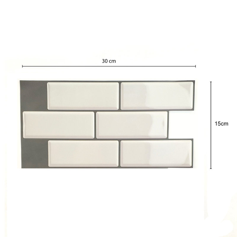 Anjli PVC Peel & Stick Subway Tile Sticker - 15cm x 30cm, White/Grey
