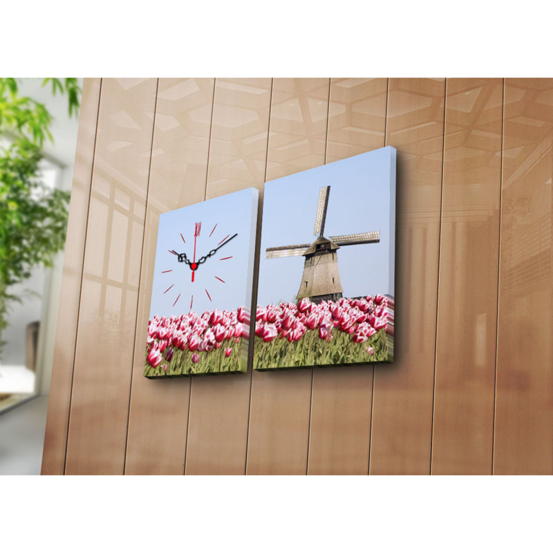 Horloge murale élégante en toile décorative (2 pièces), 25,2 po x 15,7 po | Toile 100% suède avec cadre 100% bois (épaisseur: 1,2 po) | Décoration élégante, parfaite pour les espaces de salon et de bureau, conception unique de garde-temps