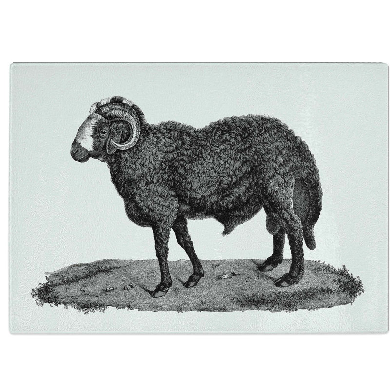 Tempered Glass Sheep Illustration Chopping Board, 39 cm W x 28.5 cm L