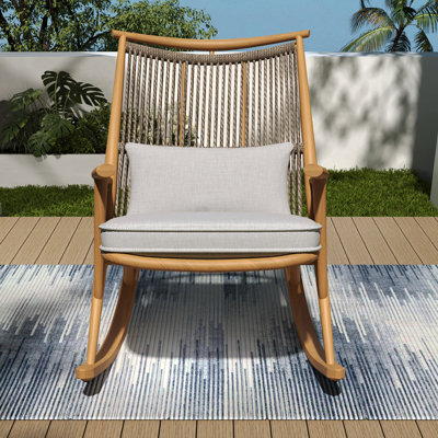 High - Quality Outdoor Rocking Chair With Maple Tinted Iron, Gray Pe , Fade Seat Cushions Comfort Focused Finished Iron Frame, Breathable Back, Soft For Porch