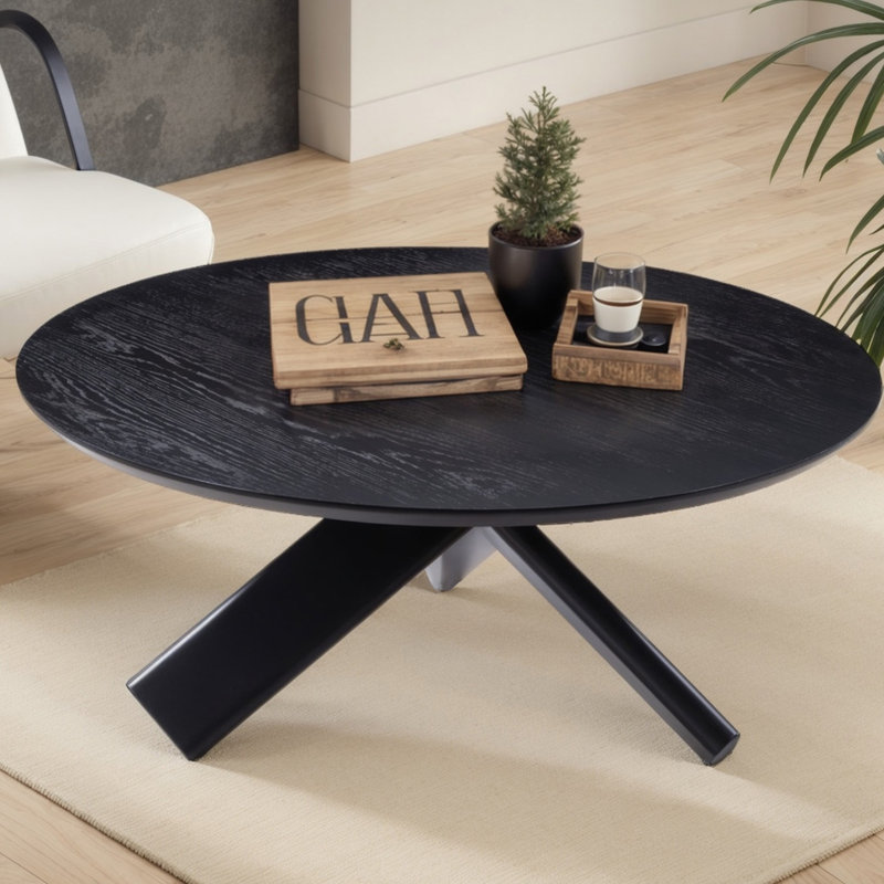 Modern Round Coffee Table, Black
