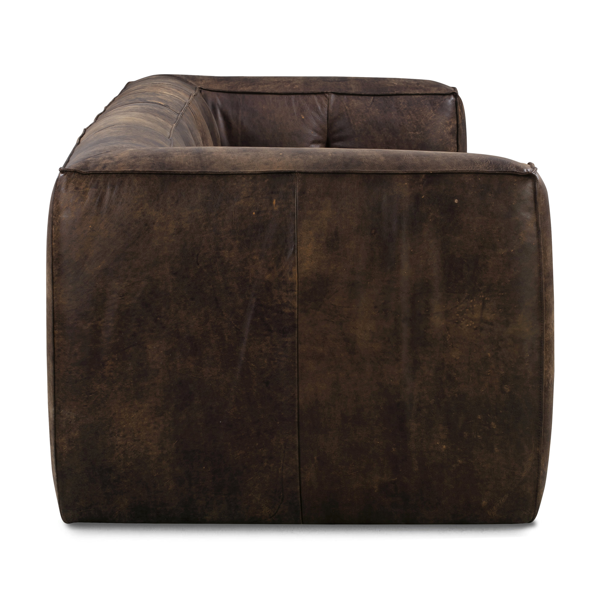  92'' Full-Grain Genuine Italian Leather Square Arm Sofa, Brown Stone Full Grain Leather