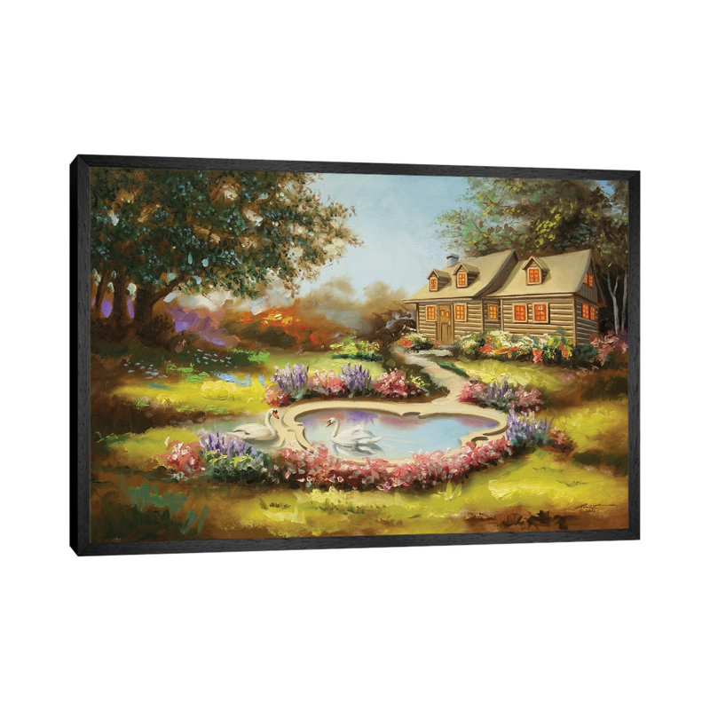 Two Swans And Cabin In Spring by D. "Rusty" Rust - Gallery-Wrapped Canvas Giclée on Canvas, 66.04 cm H x 45.72 cm W