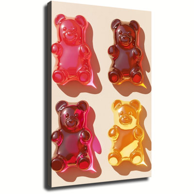 Colorful Translucent Gummy Bear Candy Flat Lay Large Gallery Wrapped Canvas Wall Art Print For Living Room Bedroom