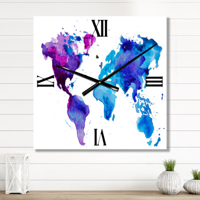 Horloge murale moderne mauve et bleue
