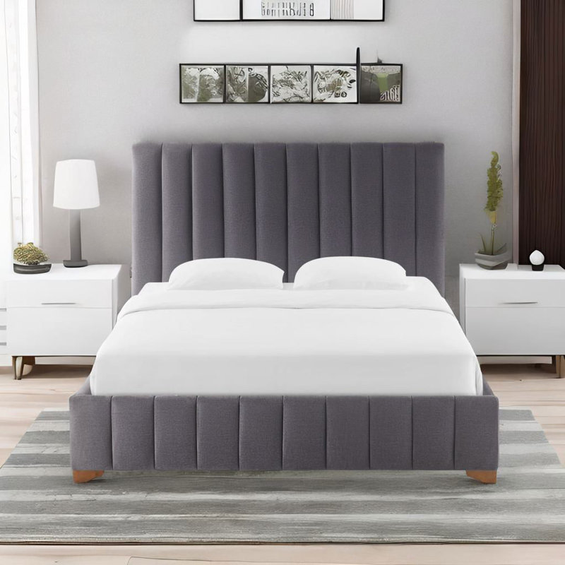 Upholstered Bed, White, Queen