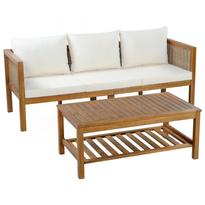 Ensemble de canapé d'extérieur 2 pièces avec structure et coussins en bois d'acacia
