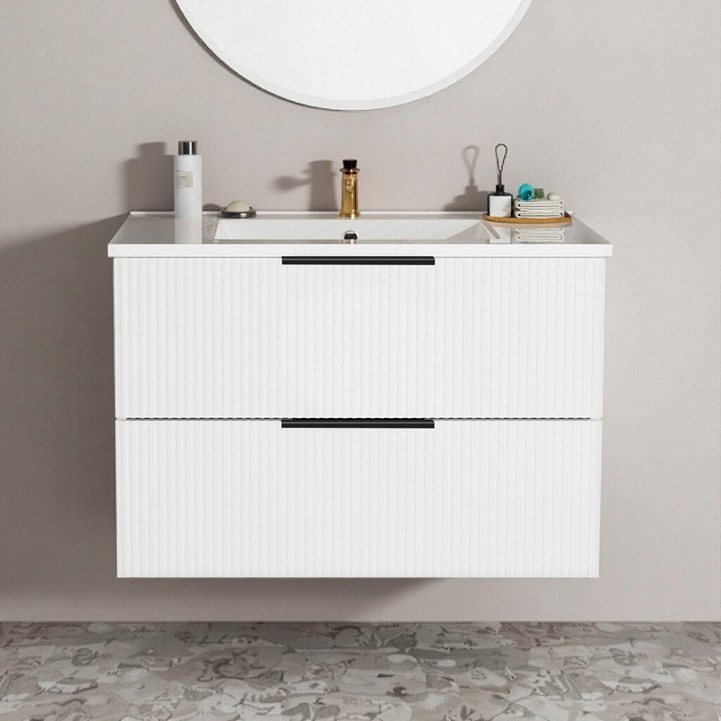 ​​36 Inch Wall-Mounted Floating Vanity with Ceramic Sink​, White