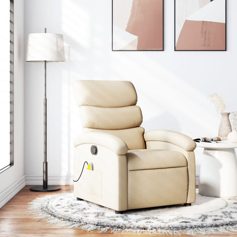 Fauteuil inclinable de massage Vidaxl, tissu noir 3205811, Polyester crème