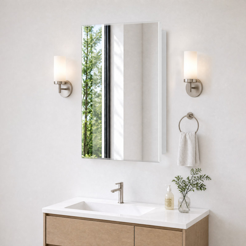 Recess or Surface Mount Medicine Cabinet with Mirror& Shelves,No Assembly, 76.2cm H x 40.6cm W