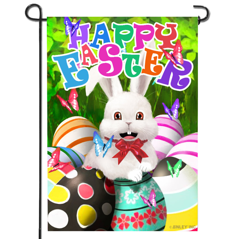 Happy Easter Bunny Egg 2-Sided Polyester 18 x 12.5 in. Garden Flag