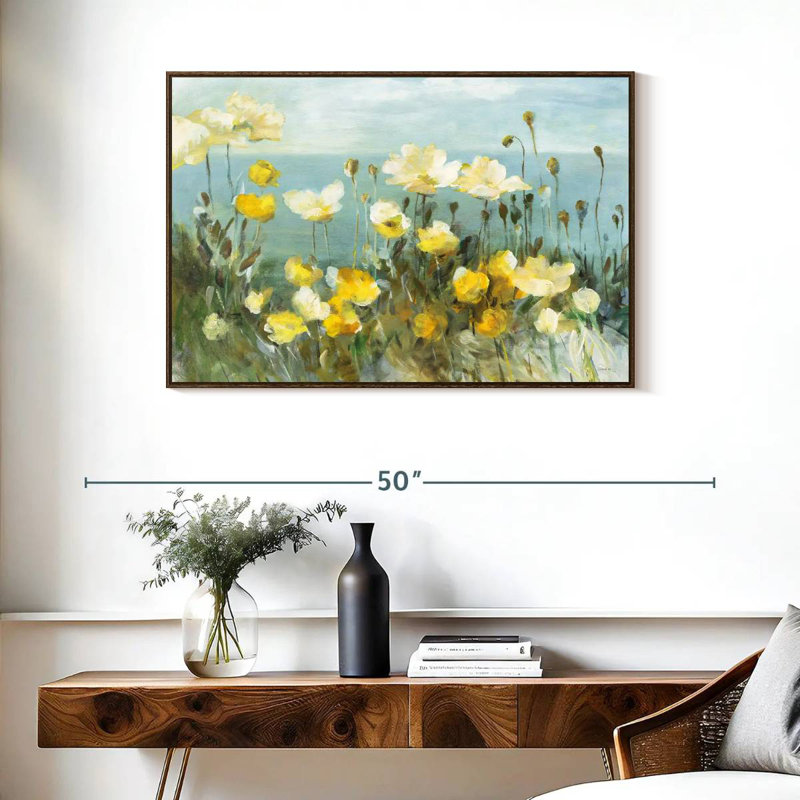 Champ de coquelicots, 31 po x 21 po, Cadre flottant noyer