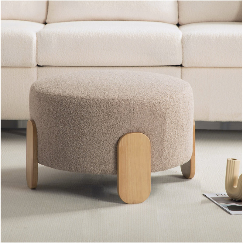 Repose-pieds rond de 24,8 po, siège supplémentaire doux et confortable avec pieds en bois naturel, convenant à la maison et au bureau