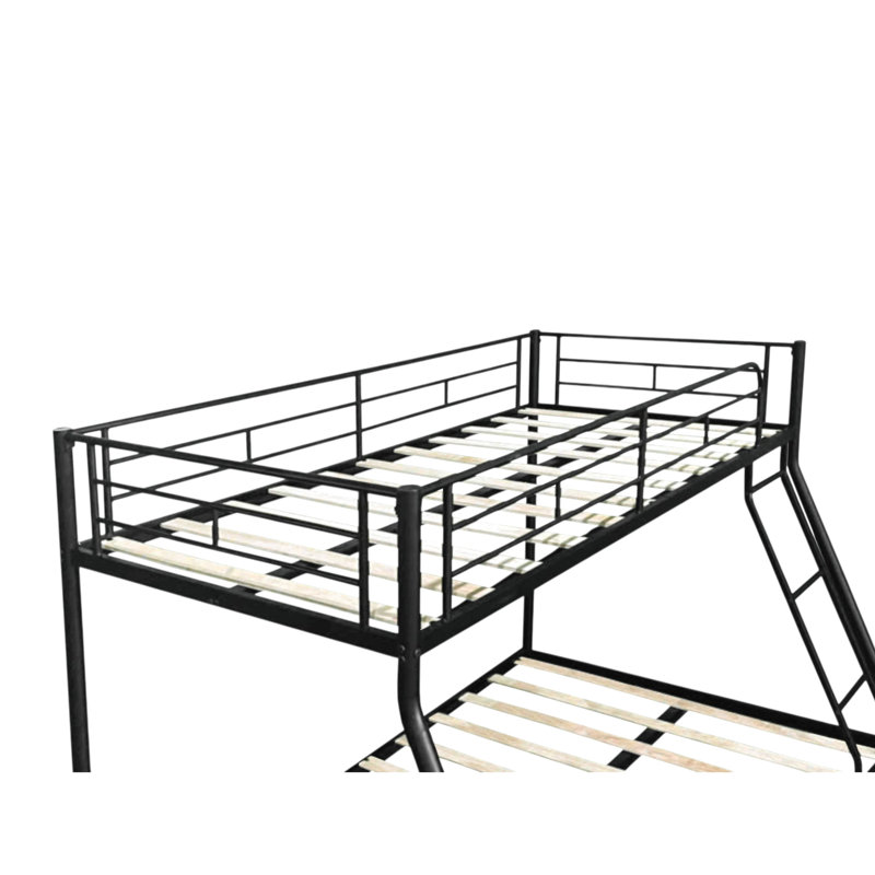 Lit superposé simple au-dessus d'un lit double avec structure en acier, garde-corps et structure de soutien centrale à bruit réduit, fond confortable intégré