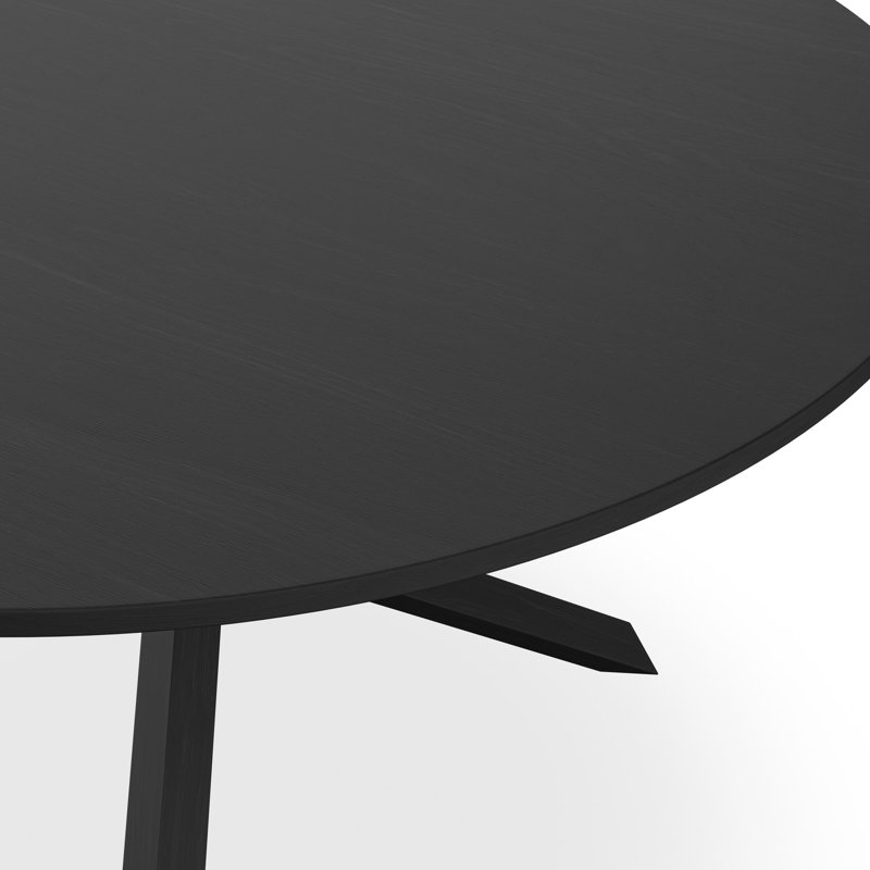 Davasher Round Dining Table Black Table Top w Solid Oak Legs, White, Black
