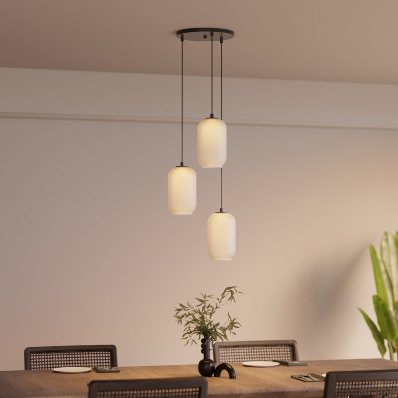 Luminaire suspendu en verre blanc 3 lumières
