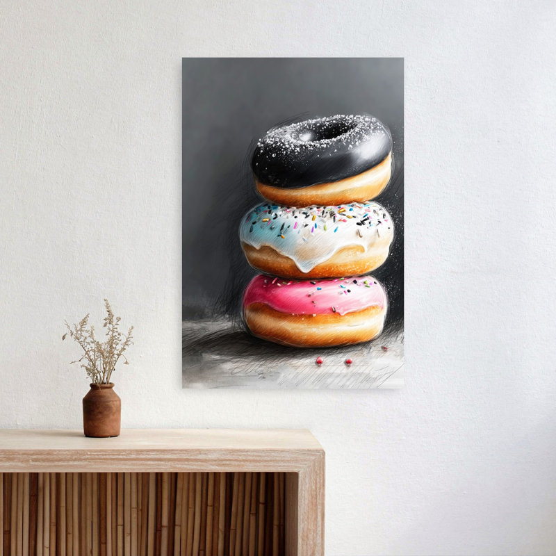 Art mural moderne et coloré, "Sweet Donut Stack", H 24 po x l 16 po