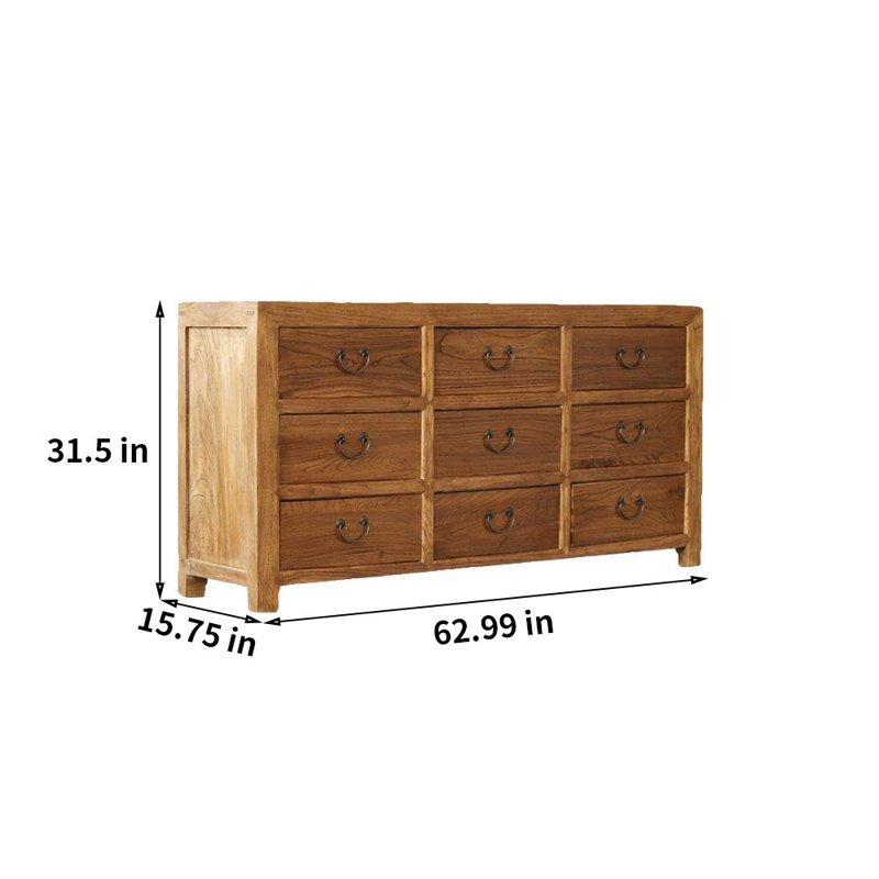 Solid Wood Nine Drawers Storage Cabinet 62.99 " W Sideboard